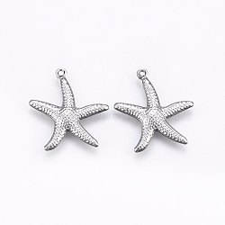 304 Stainless Steel Pendants, Starfish/Sea Stars, Stainless Steel Color, 22x20.5x2mm, Hole: 1mm(X-STAS-E438-21B-P)
