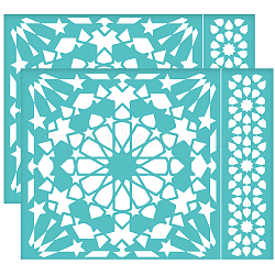 Self-Adhesive Silk Screen Printing Stencil, for Painting on Wood, DIY Decoration T-Shirt Fabric, Turquoise, Floral Pattern, 280x220mm(DIY-WH0338-158)