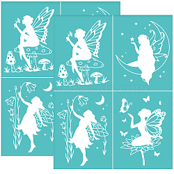 Self-Adhesive Silk Screen Printing Stencil, for Painting on Wood, DIY Decoration T-Shirt Fabric, Turquoise, Fairy Pattern, 220x280mm(DIY-WH0338-055)