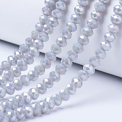 Electroplate Glass Beads Strands, Opaque Solid Color, AB Color Plated, Faceted, Rondelle, Gainsboro, 4x3mm, Hole: 0.4mm, about 113~115pcs/strand, 41~41.5cm(EGLA-A044-P4mm-B10)