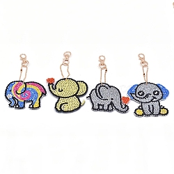 DIY 4Pcs Elephant Diamond Painting Keychain Kits, with Resin Rhinestone, Diamond Sticky Pen, Tray Plate and Glue Clay, Mixed Color, 7x6cm, 4pcs/set(DIY-WH0225-90)