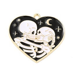 Rack Alloy Enamel Pendants, Heart with Skeleton, Golden, 27x29x1.5mm, Hole: 1.8mm(ENAM-Q505-05G)