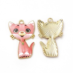 Alloy Enamel Pendants, Cadmium Free & Nickel Free & Lead Free, Golden, Cat Charms, Light Coral, 30x19.5x2.5mm, Hole: 2.2mm(ENAM-M046-10G-M)