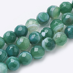 Natural Striped Agate/Banded Agate Beads Strands, Dyed, Faceted, Round, Teal, 10mm, Hole: 1.2mm, about 37pcs/strand, 15.3 inch(G-S281-51A-10mm)