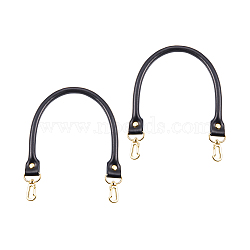 Leather Bag Handles, with Golden Plated Alloy Clasps, for Bag Straps Replacement Accessories, Black, 400x14x9~10mm, 2pcs/set(FIND-PH0015-19B)