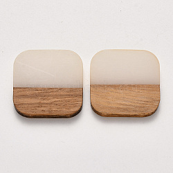 Resin & Walnut Wood Cabochons, Waxed, Square, Linen, 24x24x3~4mm(RESI-S384-010A-A01)