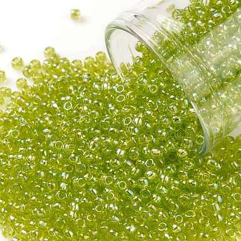 TOHO Round Seed Beads, Japanese Seed Beads, (164) Transparent AB Lime Green, 11/0, 2.2mm, Hole: 0.8mm, about 5555pcs/50g