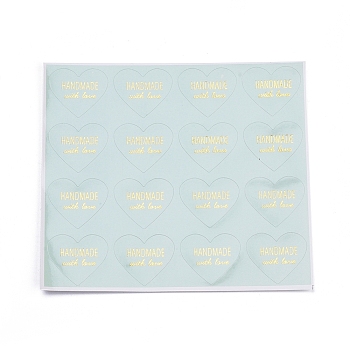 Valentine's Day Sealing Stickers, Label Paster Picture Stickers, for Gift Packaging, Heart with Word Handmade with Love, Medium Aquamarine, 28x32mm