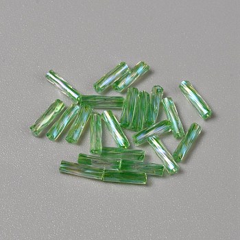 Transparent Colours Rainbow Glass Twist Bugle Beads, Round Hole, Medium Sea Green, 6x2mm, Hole: 0.9mm, 900pcs/bag