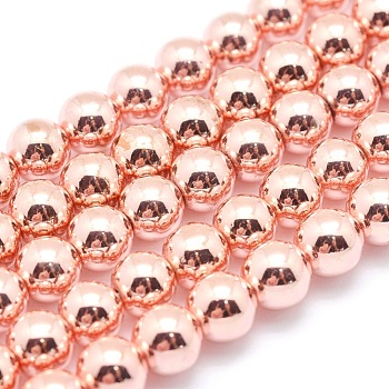 Electroplate Non-magnetic Synthetic Hematite Beads Strands, Grade AAA, Long-Lasting Plated, Round, Rose Gold Plated, 12mm, Hole: 1.2mm, about 36pcs/strand, 15.7 inch(40cm)