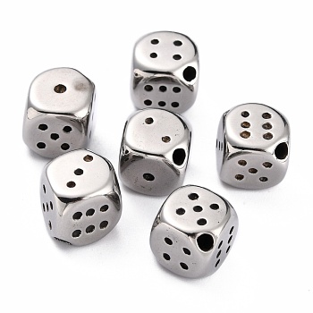 304 Stainless Steel Beads, Dice, Stainless Steel Color, 10x10x10mm, Hole: 2mm