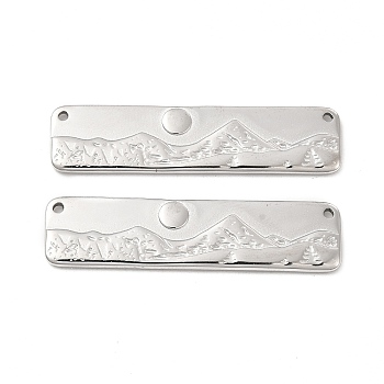 304 Stainless Steel Pendants, Rectangle with Mountain Charm , Stainless Steel Color, 10x40x1.5mm, Hole: 1.2mm
