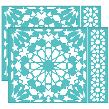 Self-Adhesive Silk Screen Printing Stencil, for Painting on Wood, DIY Decoration T-Shirt Fabric, Turquoise, Floral Pattern, 280x220mm