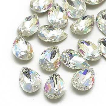 DIY Pointed Back K9 Glass Rhinestone Cabochons, Random Color Back Plated, Faceted, teardrop, Colorful, 10x7x3.8mm