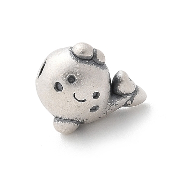 Fine Silver Sea Animal Beads, Antique Silver, Whale, 10x12.5x7.5mm, Hole: 2mm