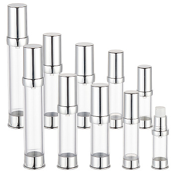 10Pcs 5 Styles Plastic Pump Bottles, with Alumite Cover, Refillable Lotion Bottle, Column, Platinum, 2.2~2.95x8.26~16.25cm, Capacity: 5~30ml(0.17~1.01fl. oz), 2pcs/style