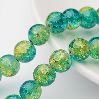 Crackle Glass Beads Strands, Round, Medium Turquoise, 10mm, Hole: 1.3~1.6mm, about 80pcs/strand, 31.4 inch