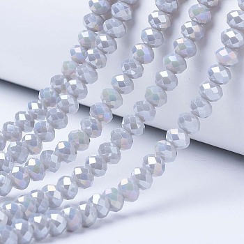 Electroplate Glass Beads Strands, Opaque Solid Color, AB Color Plated, Faceted, Rondelle, Gainsboro, 4x3mm, Hole: 0.4mm, about 113~115pcs/strand, 41~41.5cm