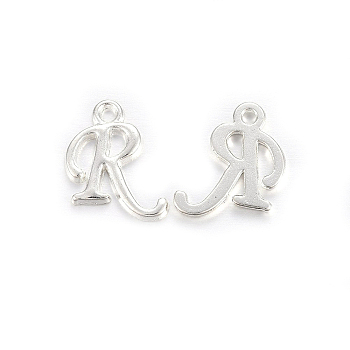 Silver Color Plated Alloy Letter Pendants, Rack Plating, Cadmium Free & Lead Free, Letter.R, 14x10x2mm, Hole: 1.5mm