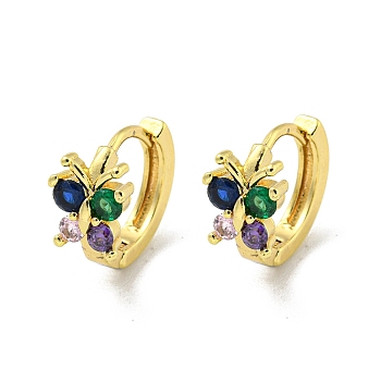 Brass Micro Pave Cubic Zirconia Hoop Earring, Real 18K Gold Plated, Butterfly, Colorful, 13.5x7.5mm