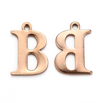 Ion Plating(IP) 304 Stainless Steel Alphabet Charms, Rose Gold, Letter.B, 12x8x1mm, Hole: 1mm