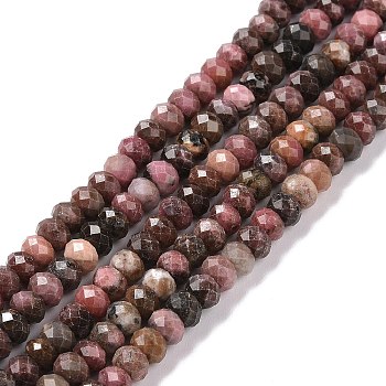 Natural Rhodonite Beads Strands, Faceted, Rondelle, 5x3.5mm, Hole: 0.8mm, about 116pcs/strand, 15.55''(39.5cm)