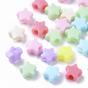 Opaque Polystyrene Plastic Beads, Star, Mixed Color, 10x10.5x5mm, Hole: 3.5mm, about 300pcs/50g