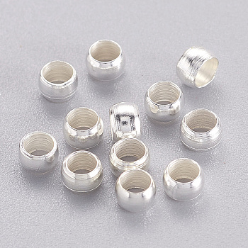 Brass Crimp Beads, Cadmium Free & Lead Free, Rondelle, Silver, 4mm, Hole: 3mm, about 10000pcs/bag