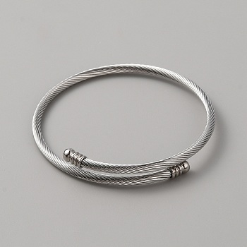 304 Stainless Steel Round Rope Chain Cuff Bangle for Women, Stainless Steel Color, Inner Diameter: 2-1/8 inch(5.4cm)