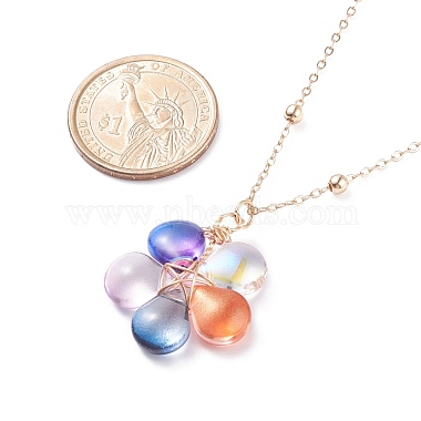 Glass Beaded Flower Pendant Necklace with Satellite Chain(NJEW-JN03842)-7