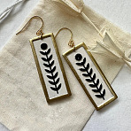 Zinc Alloy Enamel Dangle Earrings, Rectangle with Leaf Pattern, Light Gold, White, 30x12mm(FS-WGB12D1-01)