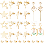 32Pcs 2 Styles 201 Stainless Steel Stud Earring Findings, with 32Pcs 304 Stainless Steel Friction Ear Nuts, Star, Real 24K Gold Plated, 15x13mm, Hole: 1.4mm, Pin: 0.7mm(STAS-BBC0010-26)