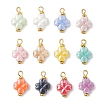 Handmade Porcelain Pendants, Four Leaf Clover Charms, Bright Glazed Porcelain, Golden, 19~19.5x11.5~12x5.5mm, Hole: 2.5mm(PALLOY-JF04796-01)