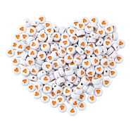 Opaque Acrylic Beads, with Enamel, Flat Round with Heart, Goldenrod, 7x3.5mm, Hole: 1.2mm(X1-MACR-N008-57G)
