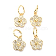 Brass Micro Pave Clear Cubic Zirconia Charms, with Jump Ring, Long-Lasting Plated, Flower, Real 18K Gold Plated, 15x13x3mm, Jump Ring: 10x1mm, 7.5mm Inner Diameter(X-ZIRC-L091-075G)