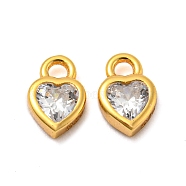 Real 18K Gold Plated 925 Sterling Silver Charms, with Clear Cubic Zirconia, with S925 Stamp, Heart, 6x4x2mm, Hole: 1.2mm(STER-K176-03A-G)