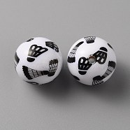 Sport Theme Opaque Resin Beads, Round with Black Badminton Pattern, White, 18mm, Hole: 2.4mm(RESI-TAC0016-01)