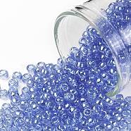 TOHO Round Seed Beads, Japanese Seed Beads, (107) Transparent Luster Light Sapphire, 8/0, 3mm, Hole: 1mm, about 1110pcs/50g(SEED-XTR08-0107)