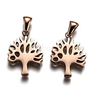 Ion Plating(IP) 304 Stainless Steel Pendants, Manual Polishing, Tree of Life, Rose Gold, 21.5x16x3mm, Hole: 6x2.5mm(STAS-Z006-01RG)
