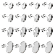 40Pcs 4 Size 304 Stainless Steel Stud Earring Settings, Flat Round, with 40Pcs Ear Nuts, Stainless Steel Color, 8~14x2mm, Pin: 0.7mm, Tray: 6~12mm, 10Pcs/size(STAS-BBC0004-41)