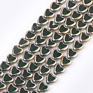 Electroplate Glass Beads Strands, Edge Plated, Heart, Dark Green, 10x10x4mm, Hole: 1mm, about 30pcs/strand, 11.4 inch(X-EGLA-S188-09B)