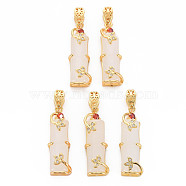 Glass Pendants, with Light Gold Plated Brass Findings and Rhinestone, Oval, Creamy White, 31~32x10~12.5x7~9mm, Hole: 3.5x7mm(G-N326-119B)
