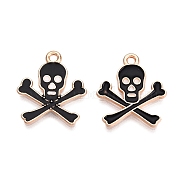 Alloy Enamel Pendants, Lead Free & Cadmium Free, Golden, Skull Charm, Black, 21x18x1mm, Hole: 1.8mm(ENAM-T020-77A)