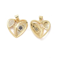 Brass with Cubic Zirconia Pendants, Heart with Eye Charm, Real 18K Gold Plated, 22x22.5x3.5mm, Hole: 3.5x5mm(KK-G453-09G)