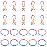 PandaHall Elite 10Pcs Rainbow Color Alloy Swivel Clasps, Key Clasps, with 10Pcs Iron Split Key Rings, 36.5~38.5x12.5~28x3~6mm(FIND-PH0006-66)