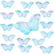 Two Tone Transparent Spray Painted Glass Beads, with Glitter Powder, Butterfly, Dodger Blue, 8x15x4.5mm, Hole: 1mm, 100pcs/box(GLAA-SC0001-58A)