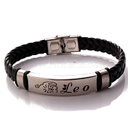 Braided Leather Cord Bracelets, Constellation Bracelet for Men, Leo, 8-1/4 inch(21cm)(PW-WG99416-05)