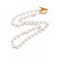 Plastic Imitation Pearl Beaded Necklaces, Ion Plating(IP) 304 Stainless Steel Jewelry for Women, Golden, 17 inch(43.3cm)(NJEW-P275-02G)