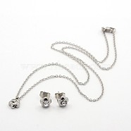 304 Stainless Steel Rhinestone Flower Jewelry Sets, Ear studs and Necklaces, with Lobster Claw Clasps, Stainless Steel Color, 17.3 inches; Pin: 0.7mm(SJEW-F007-02)