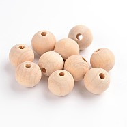 Unfinished Natural Wood Beads, Spacer Beads, for DIY Macrame Rosary Jewelry, Lead Free, Round, Moccasin, 16x14~15mm, Hole: 3mm(X-WOOD-S651-16mm-LF)
